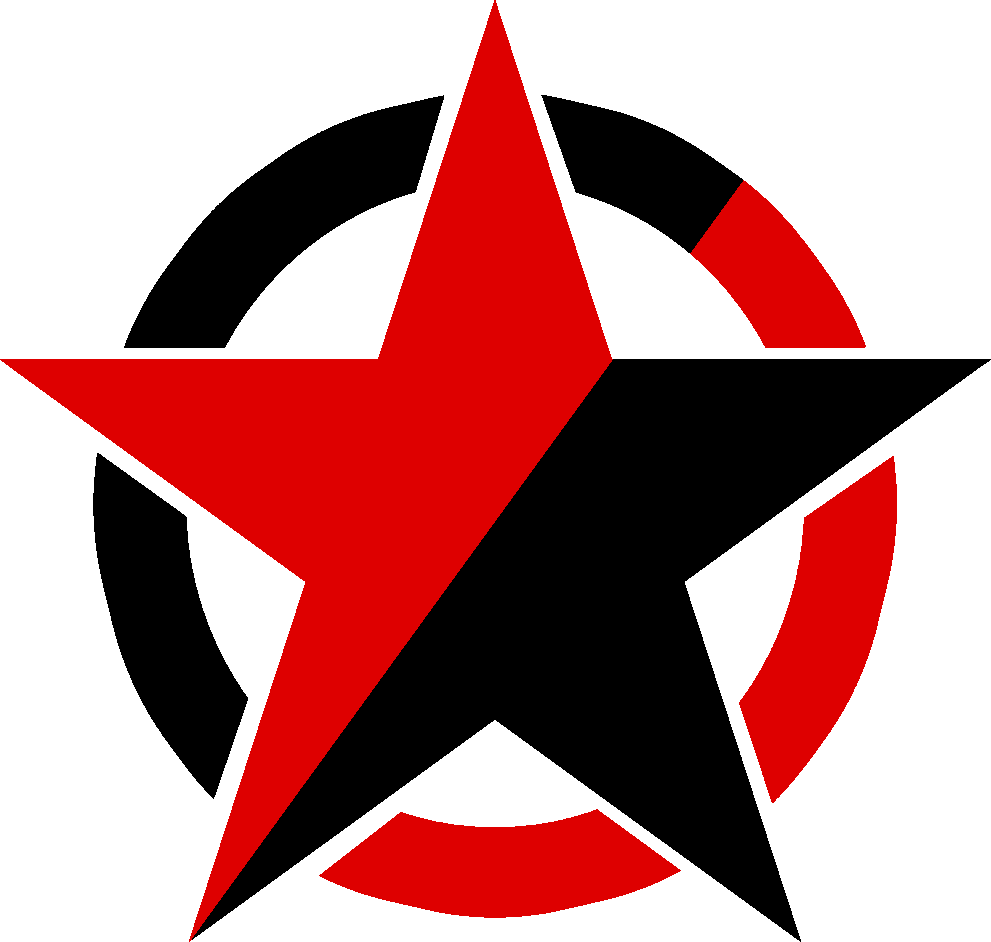 Anarcho-Communism Logo: A red and black star in front of a red and black circle