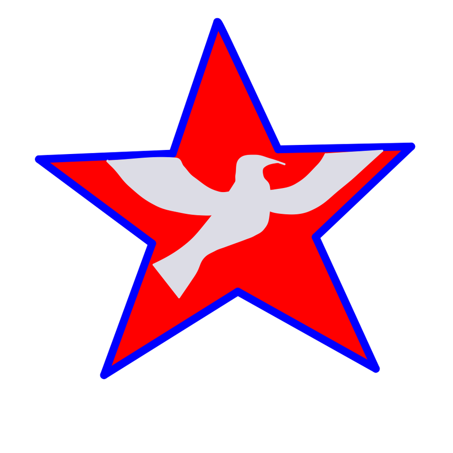Ethical Socialism Logo: A red star with a white dove inside it. The star is surrounded by a blue outline