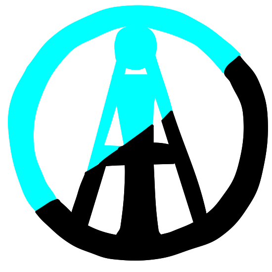 Individualist Anarchism Logo: A letter A with a lowercase i inside it, surrounded by a circle. The logo is half blue and half black
