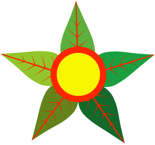 Eco-Socialism Logo: A yellow circle outlined in red with green leaves encircling it like flower petals